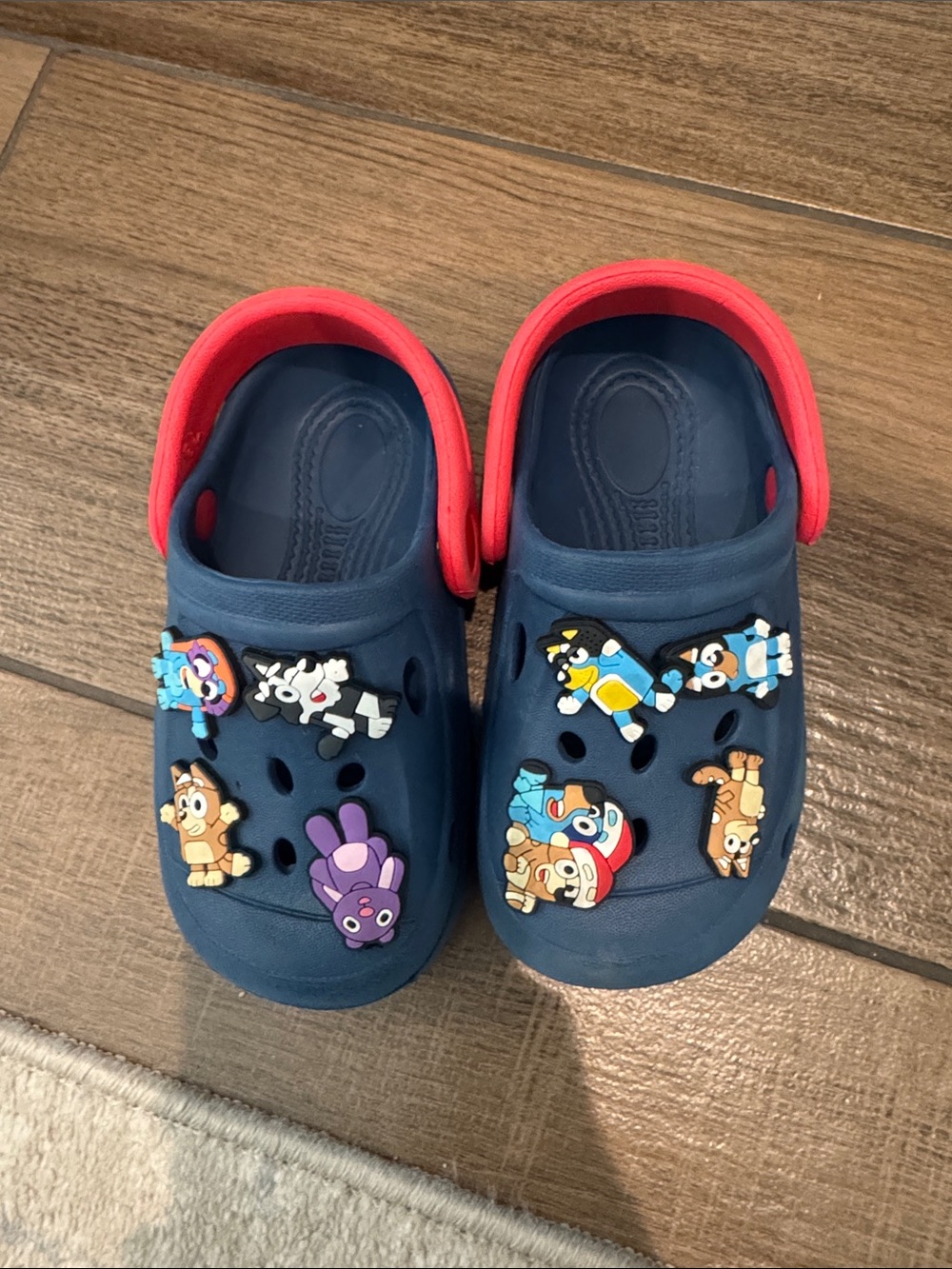 Kids Navy and Red Clog-Style Shoes with Character Charms